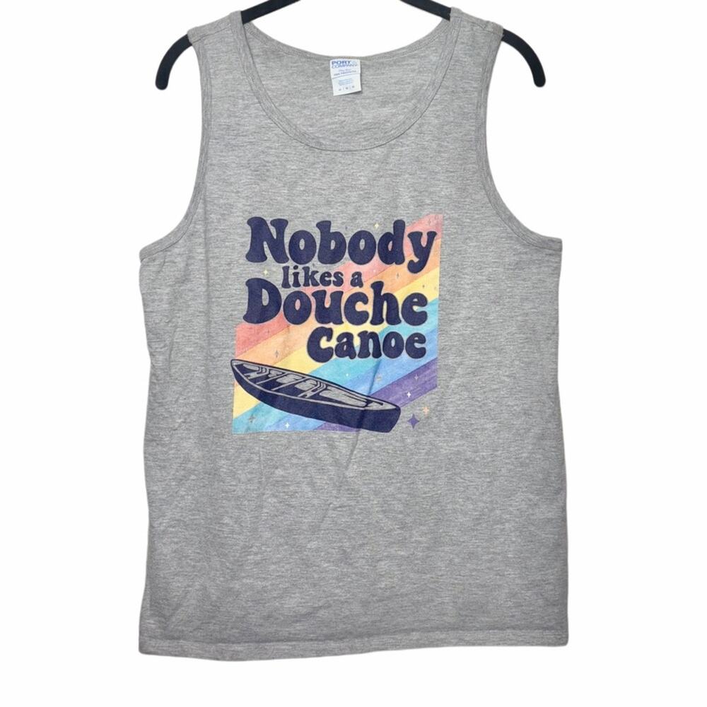 Men's "Nobody Likes A Douche Canoe" Graphic Print Tank Top Gray Multi Color | M